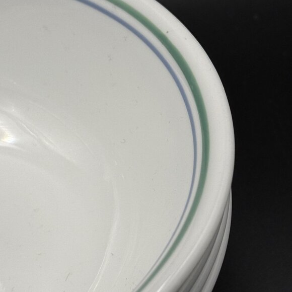 Corelle Vitrelle Country Cottage 4 White Cereal Bowls 6.25” Blue Green Striped - Picture 4 of 7